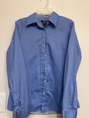 Chaps Blue White Polka Dot Casual Button-Down Shirt